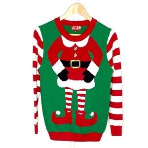 To Be Jolly | Red/Green/White Elf in Dress Christmas/Holiday Sweater Sz Small